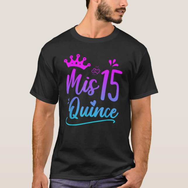 Feliz 15º cumpleaños de la camiseta mis quince Qui (Anverso)