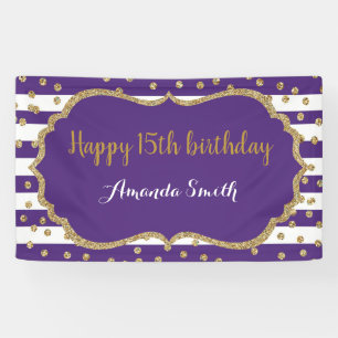 Feliz 15 cumpleaños, pancarta morada y Purpurina d