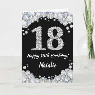 Feliz 18º cumpleaños tarjeta Purpurina negra y pla