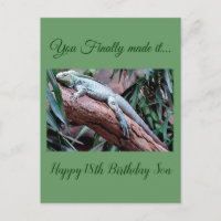 Feliz 18 cumpleaños, tarjeta de lagarto