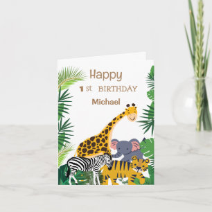 Feliz 1° cumpleaños lindo bebé animales jungla saf