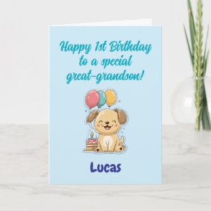 Feliz 1er Cumpleaños Bisnieto, Cachorro, Tarjeta