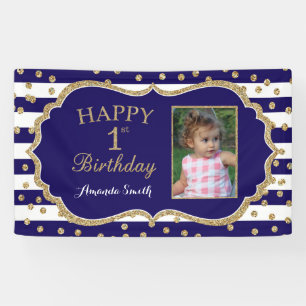 Feliz 1er cumpleaños pancarta de la Marina Blue G
