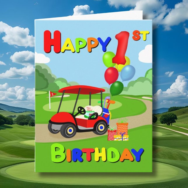 Feliz 1er Cumpleaños Tarjeta de Golf Red Boys (Subido por el creador)