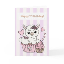 Feliz 1er Cumpleaños Tarjeta de Llama Niña Linda |