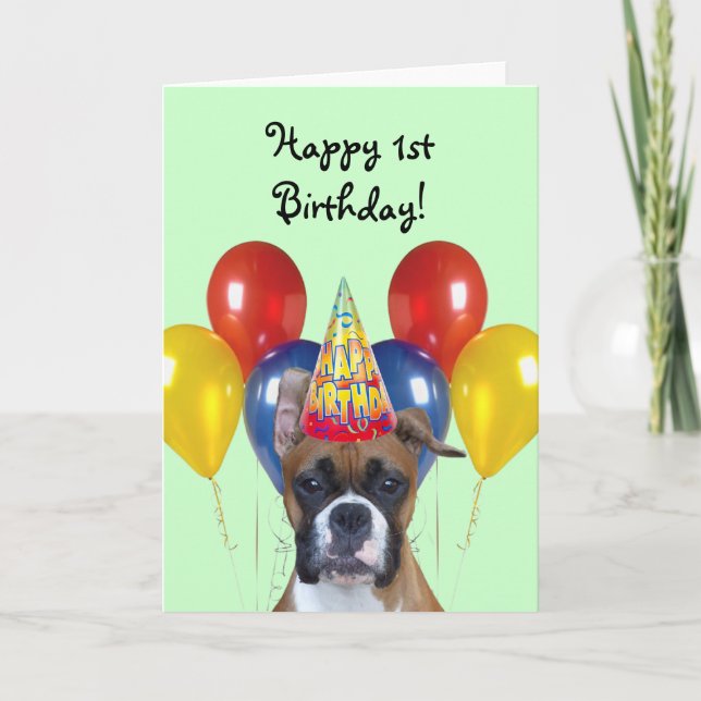 Feliz 1er cumpleaños tarjeta de saludo de Boxer (Anverso)