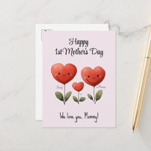 Feliz 1er Día de la Madre, tarjeta de Papá y Bebé,