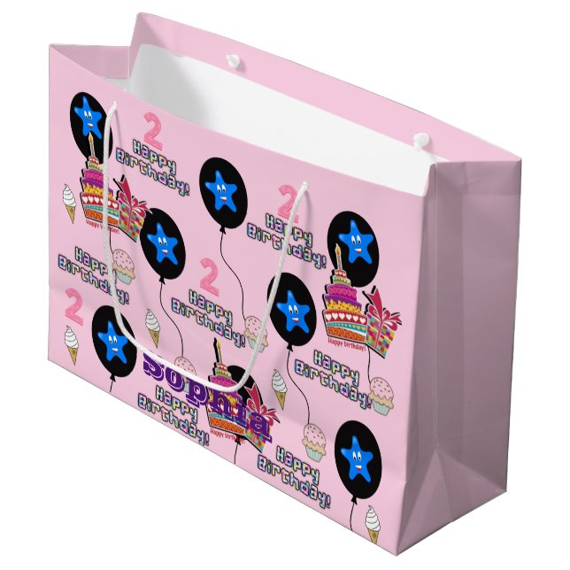 Feliz 2º cumpleaños Bolsa de Regalo #2 Pink de cum (Angulo Anverso)