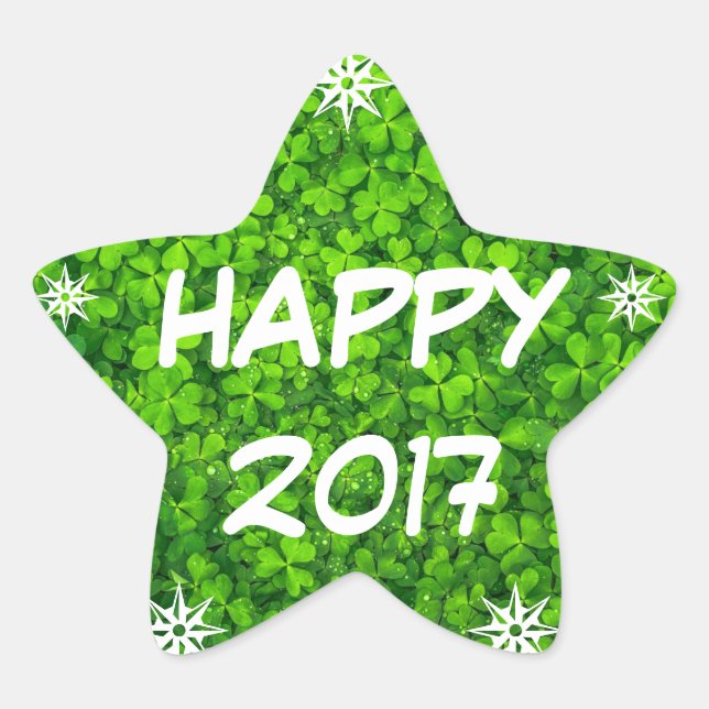 Feliz 2017, feliz Pegatina estrella de Shamrock en (Anverso)