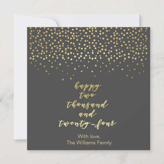 Feliz 2024 - Black & Faux Gold Script & Confetti (Anverso)