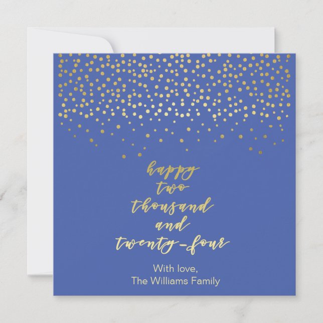 Feliz 2024 - Blue & Faux Gold Script & Confetti (Anverso)