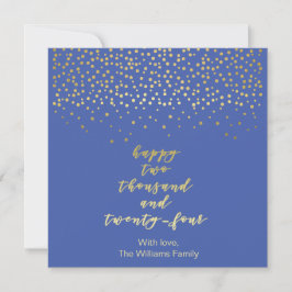 Feliz 2024 - Blue & Faux Gold Script & Confetti
