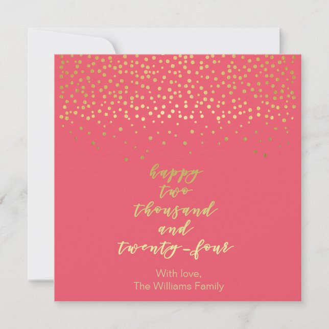 Feliz 2024 - Raspberry & Gold Script & Confetti (Anverso)