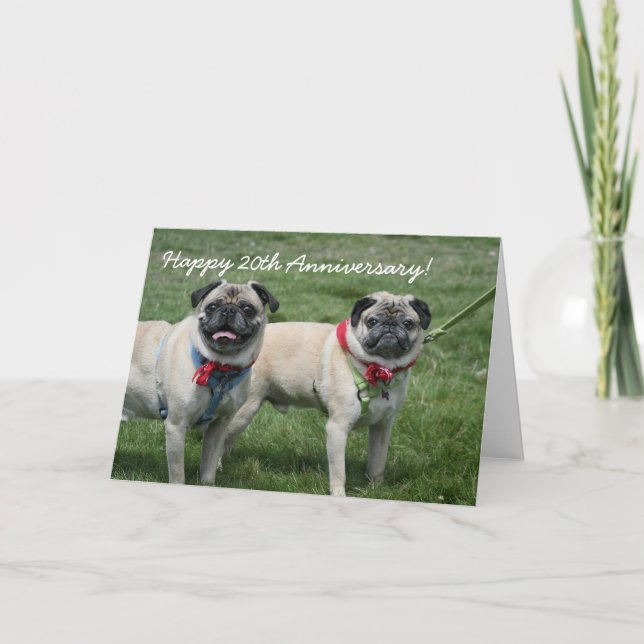 Feliz 20° Aniversario, tarjeta de saludo de Pugs (Anverso)