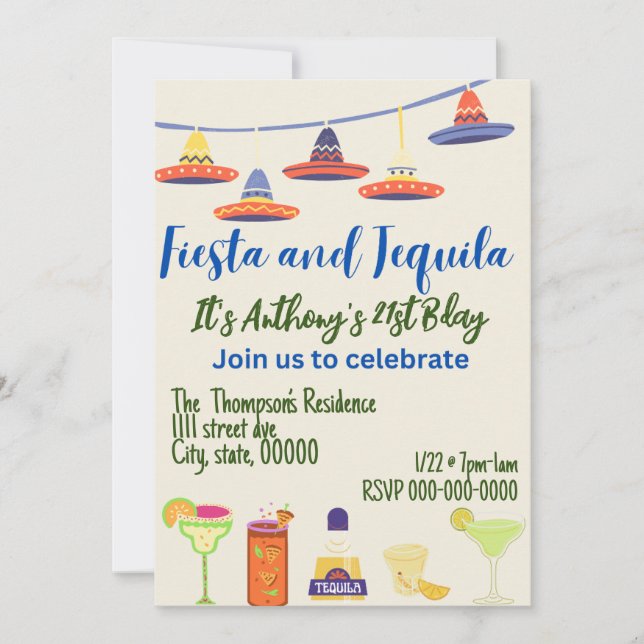 Feliz 21ª invitación para Personalizar de cumpleañ (Anverso)