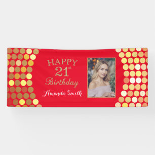 Feliz 21.ª Pancarta de cumpleaños Red and Gold P