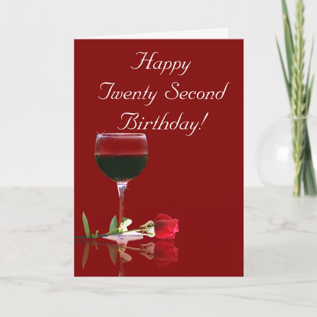 Feliz 22.º Cumpleaños De Vino Y Tarjeta De Rosa (Anverso)