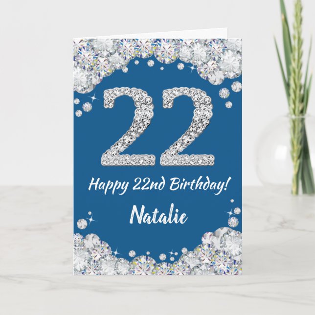 Feliz 22 cumpleaños tarjeta Purpurina azul y plate (Anverso)