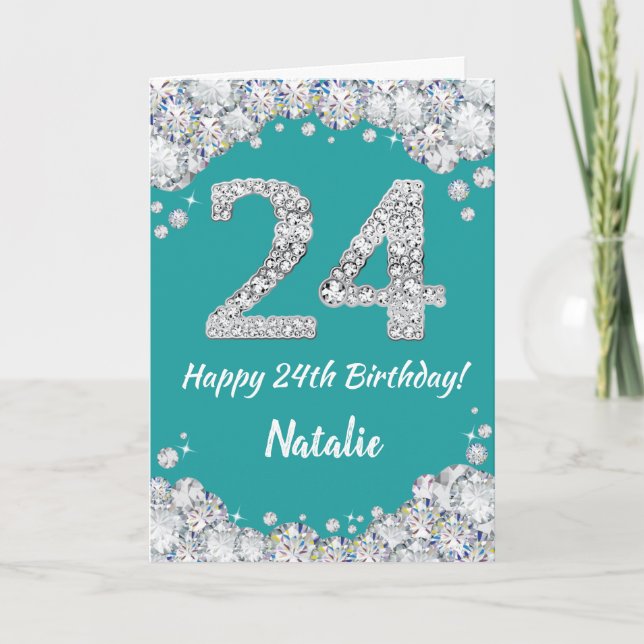 Feliz 24 cumpleaños, tarjeta de Purpurina Verde az (Anverso)