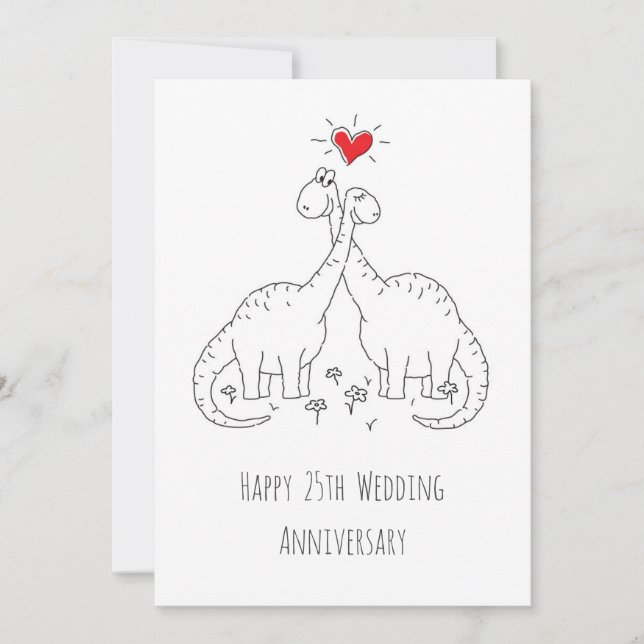 Feliz 25º aniversario de Boda, tarjeta de dinosaur (Anverso)