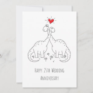 Feliz 25º aniversario de Boda, tarjeta de dinosaur