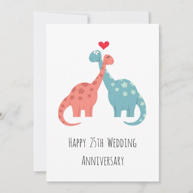 Feliz 25º aniversario de Boda Tarjeta de dinosauri (Anverso)