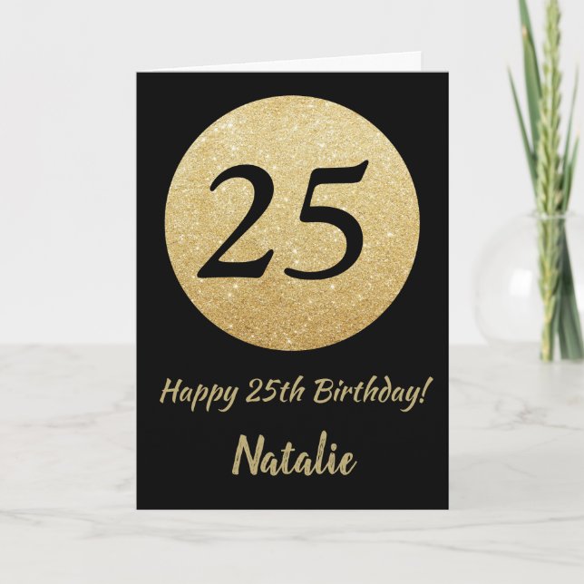 Feliz 25º cumpleaños tarjeta de Purpurina de oro y (Anverso)