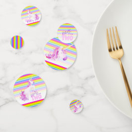 Feliz 2 cumpleaños, unicornio, documento confetti