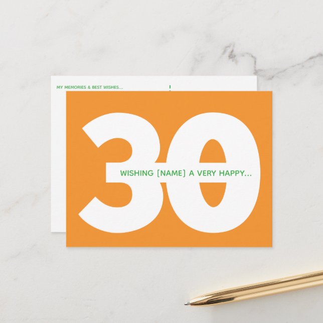 Feliz 30 cumpleaños, postales hito en Naranja (Anverso/Reverso In Situ)