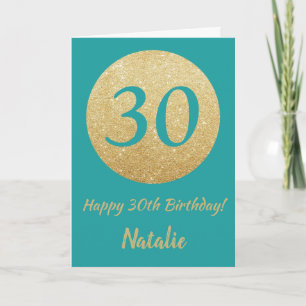 Feliz 30 cumpleaños, tarjeta Verde azulada y Purpu