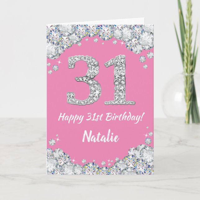 Feliz 31 cumpleaños tarjeta de Purpurina rosa y pl (Anverso)