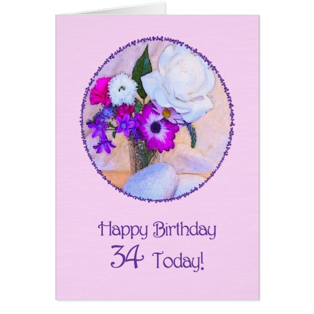 Feliz 34 cumpleaños con una pintura de flores (Frente)