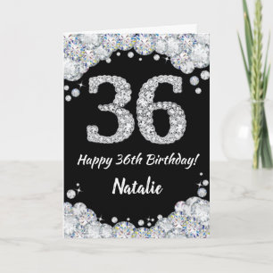 Feliz 36º cumpleaños tarjeta de Purpurina negra y