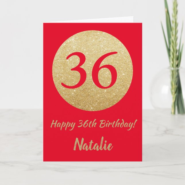 Feliz 36 cumpleaños tarjeta de Purpurina roja y de (Anverso)