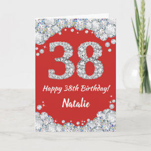 Feliz 38 cumpleaños tarjeta de Purpurina roja y pl