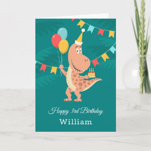 Feliz 3° cumpleaños con tarjeta de dinosaurio en g