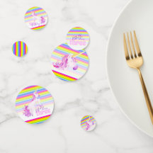 Feliz 3 cumpleaños, unicornio, documento confetti