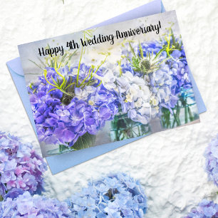 Feliz 4º Aniversario de Boda Tarjeta de Hortensias