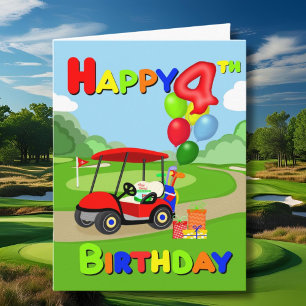Feliz 4º cumpleaños Tarjeta de Golf para Niños Roj