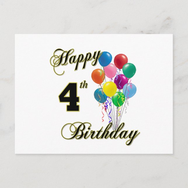Feliz 4º cumpleaños y tarjetas de correo de cumple (Anverso)
