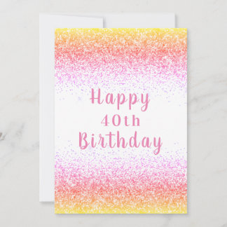 Feliz 40.ª tarjeta de cumpleaños Purpurina rosado 