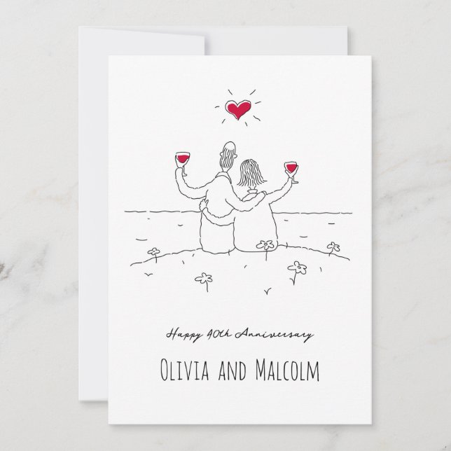 Feliz 40° Aniversario Boda Pareja de Corazón Rojo (Anverso)