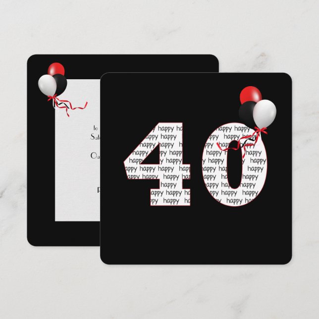 Feliz 40 cumpleaños por invitación negra (Anverso / Reverso)