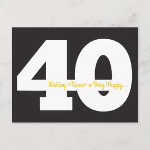Feliz 40° cumpleaños postales - Negro y Amarillo