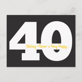 Feliz 40° cumpleaños postales - negro y amarillo