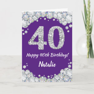 Feliz 40 cumpleaños, tarjeta de Purpurina púrpura