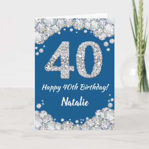 Feliz 40 cumpleaños tarjeta Purpurina azul y plate