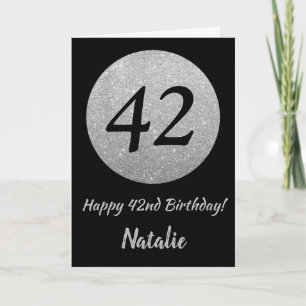 Feliz 42º cumpleaños tarjeta de Purpurina negro y 