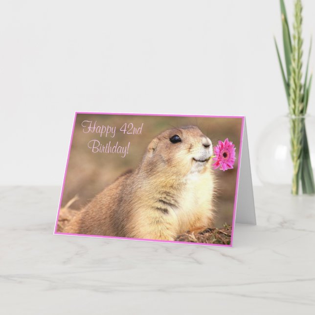 Feliz 42º cumpleaños tarjeta de saludo de perro Pr (Anverso)