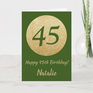 Feliz 45 cumpleaños, tarjeta de Purpurina Verde y 